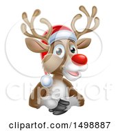 Poster, Art Print Of Happy Red Nosed Reindeer Wearing A Christmas Santa Hat