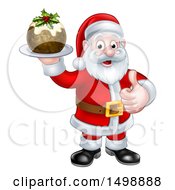 Santa Claus Giving A Thumb Up And Holding A Christmas Pudding