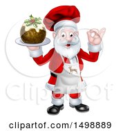 Chef Santa Claus Holding A Christmas Pudding Dessert And Gesturing Perfect