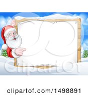 Poster, Art Print Of Christmas Santa Claus With A Blank Sign In A Snowy Landscape