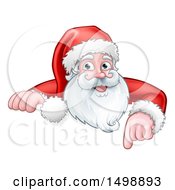 Clipart Of A Christmas Santa Claus Face Pointing Over A Sign Royalty Free Vector Illustration