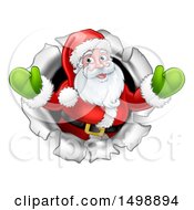Poster, Art Print Of Christmas Santa Claus Breaking Through A Hole In A Wall