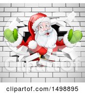 Poster, Art Print Of Christmas Santa Claus Breaking Through A White Brick Wall