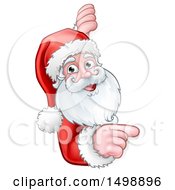 Clipart Of A Christmas Santa Claus Face Pointing Around A Sign Royalty Free Vector Illustration
