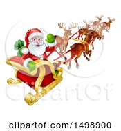Poster, Art Print Of Christmas Santa Claus In A Flying Magic Sleigh With Reindeer