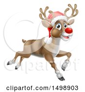 Poster, Art Print Of Red Nosed Christmas Reindeer Running Or Flying