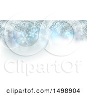 Poster, Art Print Of Background Of Frosted Christmas Tree Branches And Snowflakes