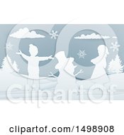 Poster, Art Print Of Paper Art Styled Snowman And Children In The Snow