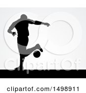 Poster, Art Print Of Black Silhouetted Male Soccer Player Over Gray