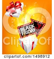 Poster, Art Print Of 3d Arrow Marquee Sign With Black Friday Sale Text Over A Gift Box