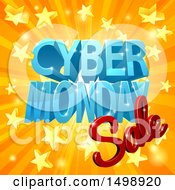 Poster, Art Print Of 3d Cyber Monday Sale Design In Blue And Red Over A Star Burst