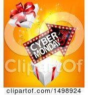Poster, Art Print Of 3d Marquee Arrow Sign With Cyber Monday Sale Text Over A Gift Box