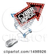 Poster, Art Print Of 3d Computer Mouse With A Marquee Arrow Sign With Cyber Monday Sale Text In A Shopping Cart