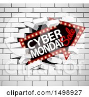 Poster, Art Print Of 3d Marquee Arrow Sign With Cyber Monday Sale Text Breaking Through A White Brick Wall