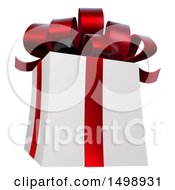 Poster, Art Print Of 3d White Christmas Gift Present With A Red Bow And Ribbons