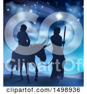Poster, Art Print Of Virgin Mary On A Donkey And Joseph Silhouetted Under The Star Of David