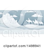 Clipart Of A Paper Art Styled Star Of David Over The Wise Men And Bethlehem Royalty Free Vector Illustration