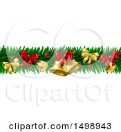 Poster, Art Print Of Christmas Garland With Bells Bauble Ornaments And Bows