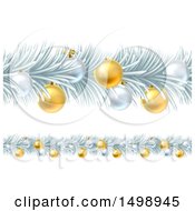 Poster, Art Print Of Frozen Christmas Garlands With Silver And Gold Bauble Ornaments