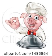 Clipart Of A Chef Pig Holding A Cloche And Gesturing Okay Royalty Free Vector Illustration