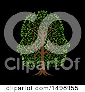 Clipart Of A Green Tree With Profiled Faces In The Canopy On Black Royalty Free Vector Illustration