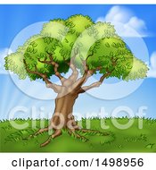 Poster, Art Print Of Mature Tree On A Grassy Hill Against A Blue Sky