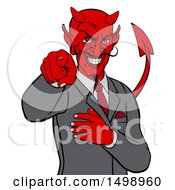 Clipart Of A Devil Business Man Pointing Outwards From The Waist Up Royalty Free Vector Illustration