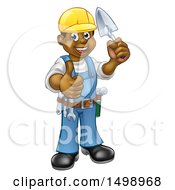 Full Length Black Male Mason Worker Holding A Trowel And Giving A Thumb Up
