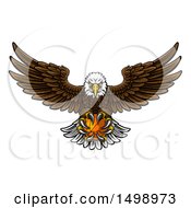 Poster, Art Print Of Cartoon Swooping American Bald Eagle With A Basketball In His Talons