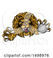 Poster, Art Print Of Tough Clawed Male Lion Monster Mascot Holding A Golf Ball