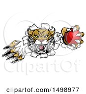 Poster, Art Print Of Vicious Wildcat Mascot Shredding Through A Wall With A Cricket Ball