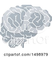 Gray Human Brain With Electrical Circuits
