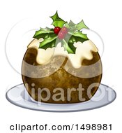 Poster, Art Print Of 3d Christmas Pudding Cake With Holly And Berries On A White Plate
