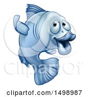 Cartoon Blue Fish Gesturing To Follow