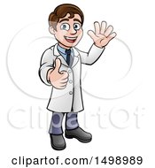 Poster, Art Print Of Cartoon Young Male Scientist Waving And Giving A Thumb Up