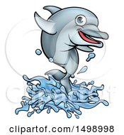 Clipart Of A Cartoon Happy Cute Dolphin Jumping Royalty Free Vector Illustration by AtStockIllustration