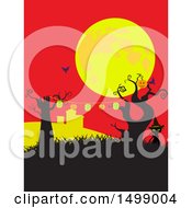 Clipart Of A Witch Cat With A Halloween Party Banner Under A Full Moon Royalty Free Vector Illustration