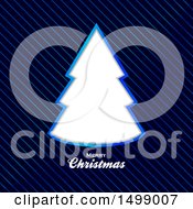 Clipart Of A Tree Frame And Blue Stripes With Merry Christmas Text Royalty Free Vector Illustration