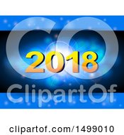 Clipart Of A New Year 2018 Design Over Blue Flares Royalty Free Vector Illustration