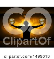 Poster, Art Print Of Silhouetted Male Dj Holding Disco Balls Over A Gold Burst