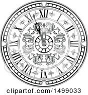 Clipart Of A Vintage Clock Face In Black And White Royalty Free Vector Illustration