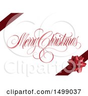 Poster, Art Print Of Merry Christmas Greeting With Gift Ribbons And A Bow On White
