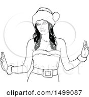 Clipart Of A Black And White Woman In A Santa Suit Royalty Free Vector Illustration
