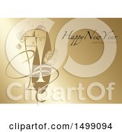 Poster, Art Print Of Happy New Year And Happy Holidays Greeting With Champagne On Gold Lines