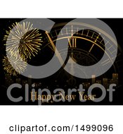 Poster, Art Print Of Happy New Year Greeting With Fireworks A Clock And City