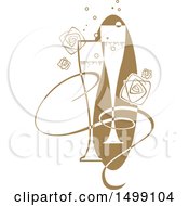 Poster, Art Print Of Pair Of Champagne Flutes With A Ribbon Bubbles And Roses