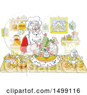 Christmas Santa Claus Making A Cake