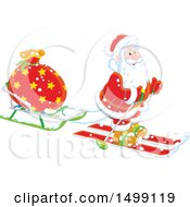 Poster, Art Print Of Santa Claus Skiing With A Christmas Sleigh