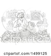 Poster, Art Print Of Black And White Santa Claus Cooking Christmas Soup