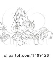 Poster, Art Print Of Black And White Santa Claus Reading Christmas Letters